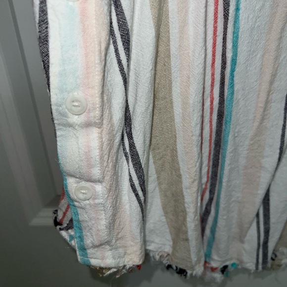 Cloth & Stone Beige Stripe Side Button Linen Blend Tank Top Shirt Blouse Medium - Picture 3 of 3